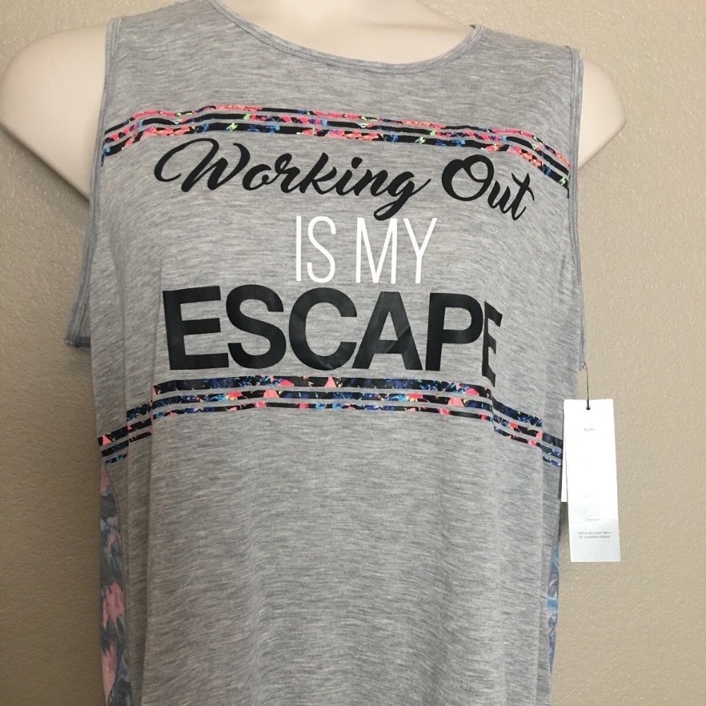 (NWT) Women's Ideology Plus Size 1X Gray "Working Out Is My Escape" Tank Top